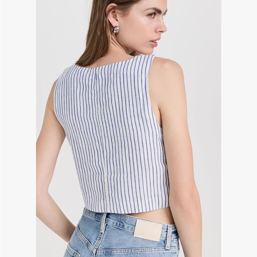 Madewell Women's Scoopneck Crop Tank in Stripe 100% Linen | Size 8